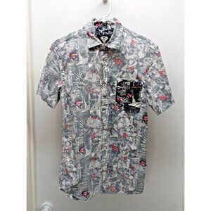 Superman Men's S Reverse Print Shirt DC Comics Short Sleeve Button Down Grey GUC